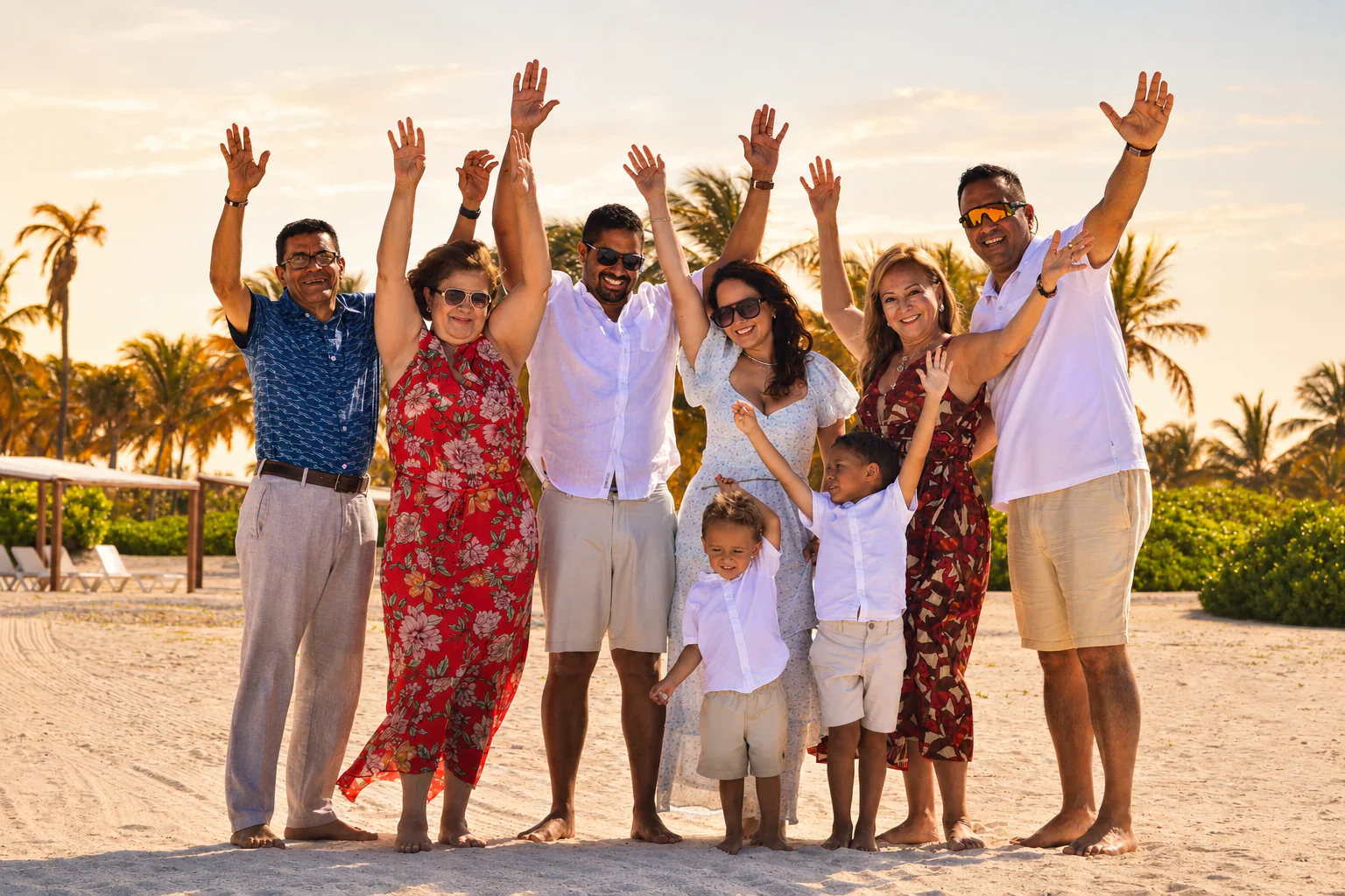 Familia completa celebrando durante una sesión profesional